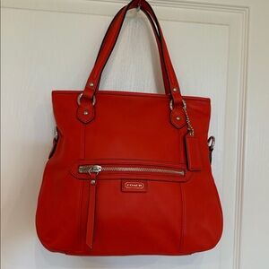 Coach Orange Daisy Leather Mia F 23901 Orange Shoulder Bag purse Tote Computer